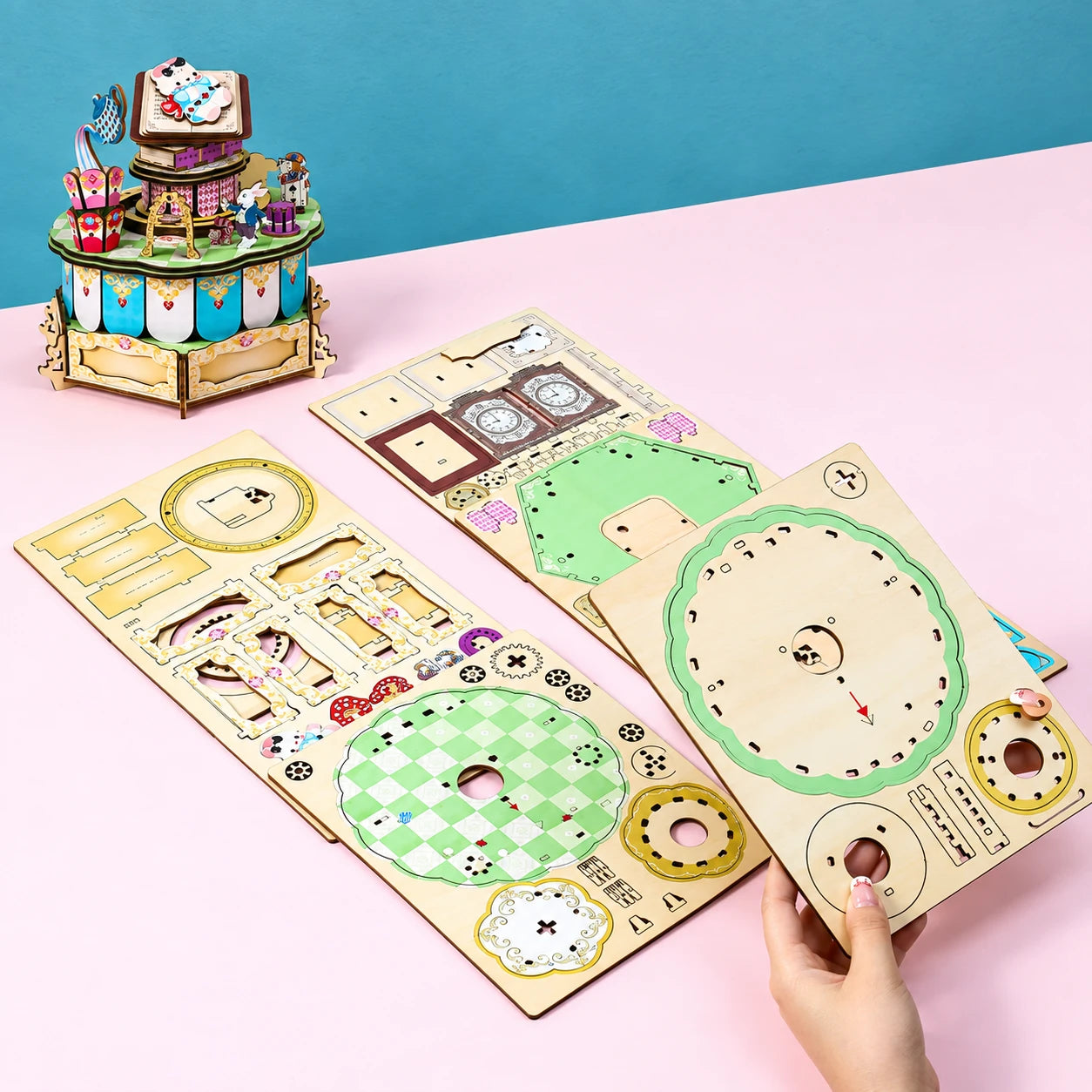 Alice's Wonderland DIY Music Box 3D wooden puzzle pieces